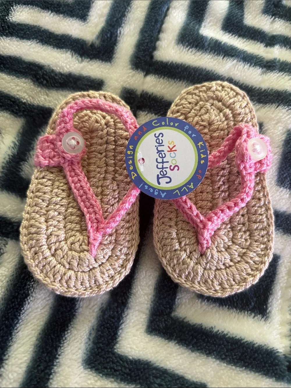 Jefferies Socks Pink and Tan Crochet Baby Flip Flop Booties